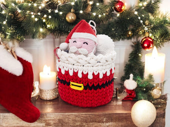 Red Crocheted Basket- Father Christmas Belly!