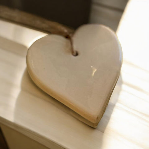 Ceramic  White Heart Ornaments - Set of 2