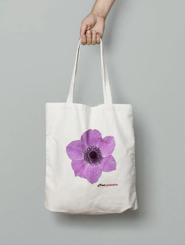 Screen printed purple Anemone Coronia tote bag